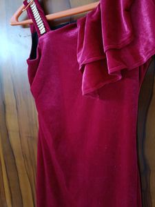 Velvet One-Shoulder Dress with Rhinestone Strap