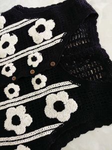 brand new Vintage Black Floral Crochet Vest
