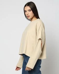 ✨ Beige Oversized Cut-Out Sleeve Sweatshirt | Pint