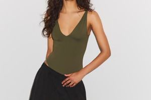 Deep V-Neck Olive Green Swimsuit