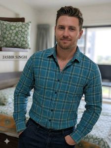 Men's Teal Plaid Long Sleeve Shirt