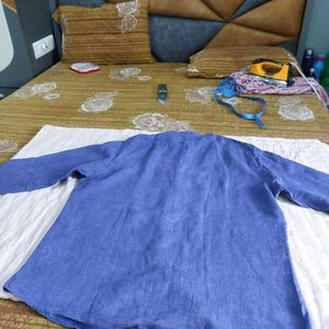 Men's Blue Band Collar Shirt