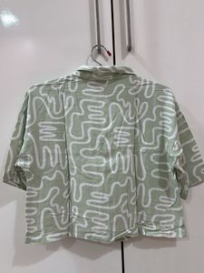 Pastel Crop Abstract Print Button-Up Shirt