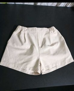 Cream Elastic Waist formal Shorts