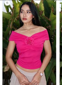 Hot Pink Off-Shoulder Rose Top
