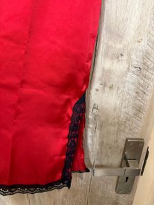 Red Satin Chemise with Black Lace Trim