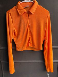 H&amp;M Orange Ruched Button-Up Shirt