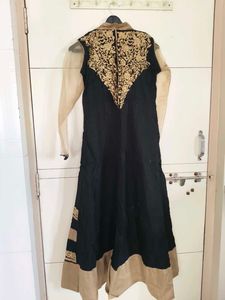Elegant Black &amp; Gold Embroidered Anarkali Gown