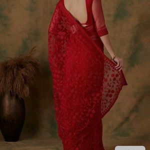 Red Embroidered Net Saree gift hamper