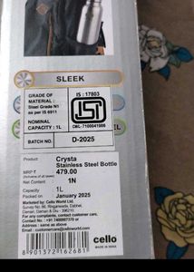 Cello Brand 1 Ltr Water Bottle No Coin New