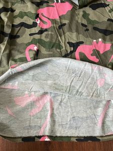 Green Army Print With Pink Flamingos T-shirt