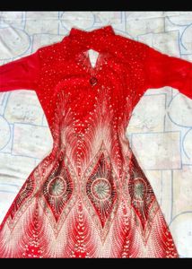 Red Printed High-Low Mini Dress