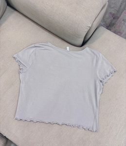 Grey Cropped V-Neck Top