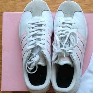 Adidas White &amp; Pink Striped Sneakers