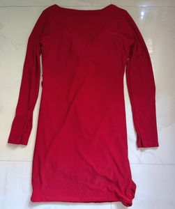 Chic Red Long Sleeve Ruched bodycon Dress