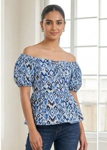 Stylish Off-Shoulder Printed Peplum Top