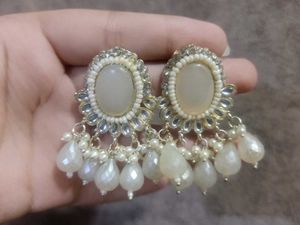 Elegant White Stone Dangle Earrings