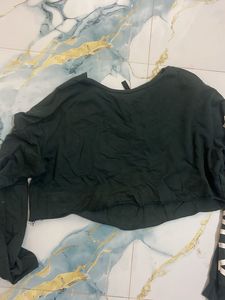 Dark Green Cropped Long Sleeve Top