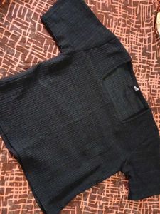 Black Ribbed Square Neck Top