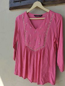 Pink Embroidered Kurti