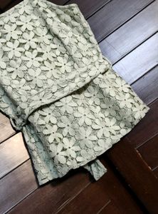 Faballey Green Lace Strappy Belted Peplum Top