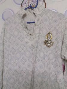 Elegant Chikankari Printed Kurta with Brooch