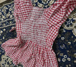 Red Gingham Puff Sleeve Top