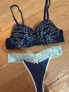 Navy Blue Polka Dot Bra & Panty Set