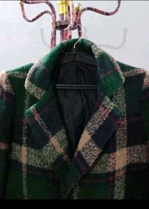 Green Plaid Wool Blend Coat