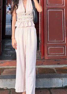 Boho Halter Neck Crop Top &amp; Wide Leg Pants Set