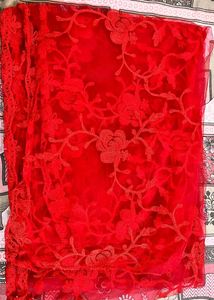 Red Floral Net Duppata