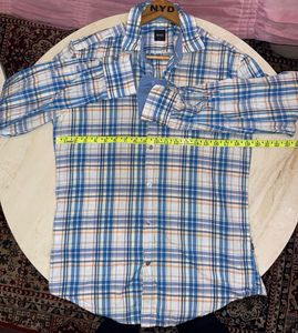 BOSS Men's Blue Plaid Casual Shirt