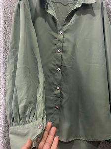 Chic Olive Green Button-Up Shirt