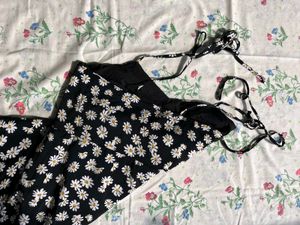 Black Daisy Print Mini Dress