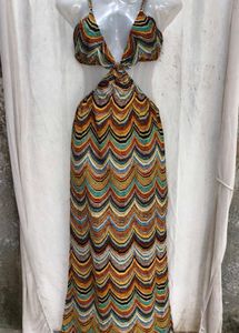 9238. Vibrant Wavy Print Maxi Dress