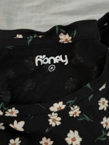 Honey Floral Print Black Top