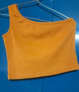 Istyle mustard 💛 ribbed knit one-shoulder CropTop