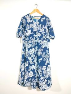 Navy Blue With White Floral Kurtas (Women's)