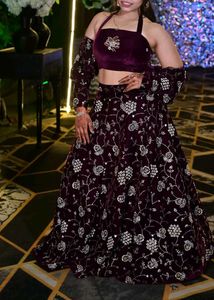 Elegant Purple Velvet Lehenga Choli