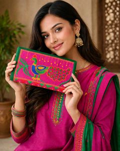 Embroidered Peacock Clutch Bag