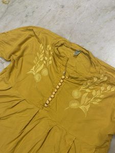 Mustard Embroidered Top/Short Kurti