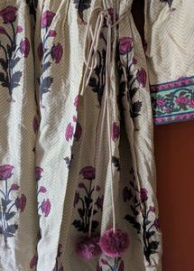 Beige Block Print Boho Kurta with flare
