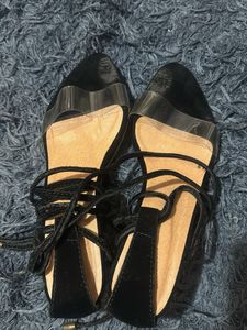 RINDAS Black Heels with Clear Straps