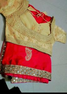 Designer Purple Saree with Orange Blouse