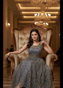bust 40 Elegant Embroidered Grey Ethnic Gown