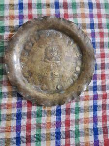 Vintage Brass Plate with Lord Krishna