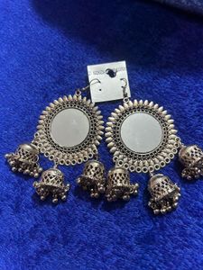 Oxidized Mirror Jhumka Earrings