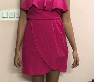 Hot Pink Strapless Ruffle Mini Dress