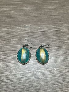 Unique Teal & Gold Oval Earrings