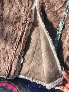 Faux Fur Jacket with Lace Trim